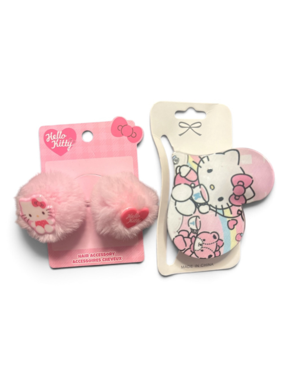 Hello Kitty Women's Hair Accessory Set 2 puff hair ties and a claw clip